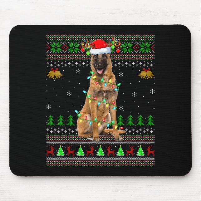 Malinois Dog Ugly Christmas Sweaters Holiday Santa Musmatta (Framsidan)