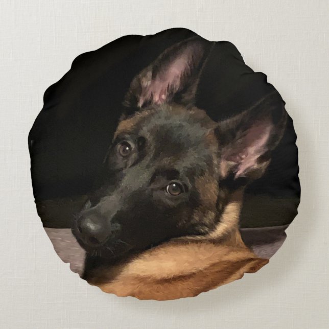 Malinois Hund Rund Kudde (Baksidan)