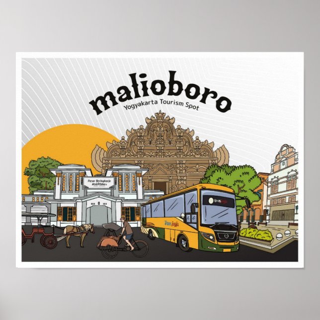 Malioboro Yogyakarta Vintage resor Illustration Poster (Framsidan)