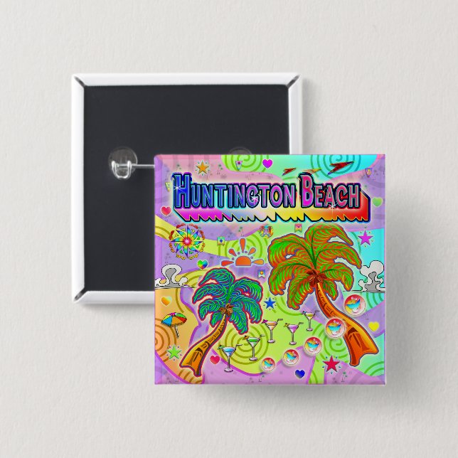 Målknapp för Huntington Beach-avacation Knapp (Framsida & baksida)