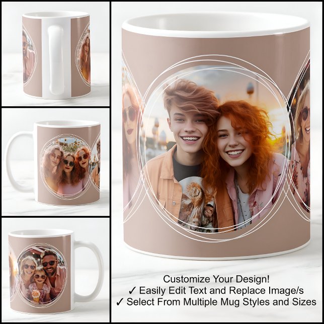 Mall 3 Circular Photos Collage Brown C88 Kaffemugg (Skapare uppladdad)