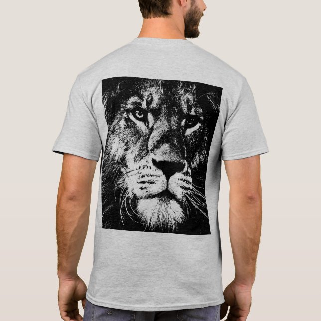 Mall Bakre sida Tryck Pop Art Lejon Ansikte Mäns T Shirt (Baksida)