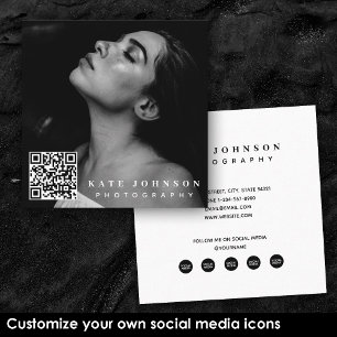 Mall - Business Photo QR-kod - medieikoner för Soc Fyrkantigt Visitkort