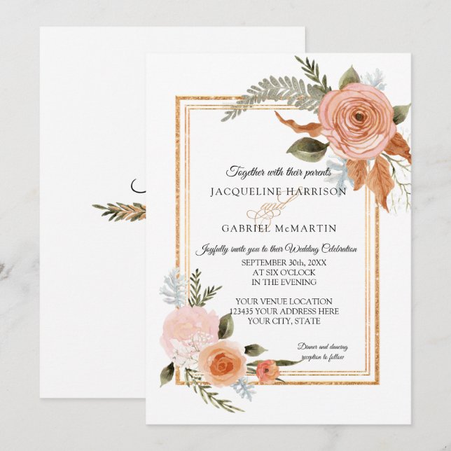 MALL Elegant Rustic Fall Blommigt Guld Bröllop (Fram/baksida)
