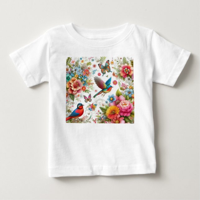 Mall för anpassningsbar Färga blommor Fågelfjäril T Shirt (Framsida)