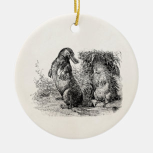 Mall för Anteater för vintagenäbbdjurPorcupine Julgransprydnad Keramik
