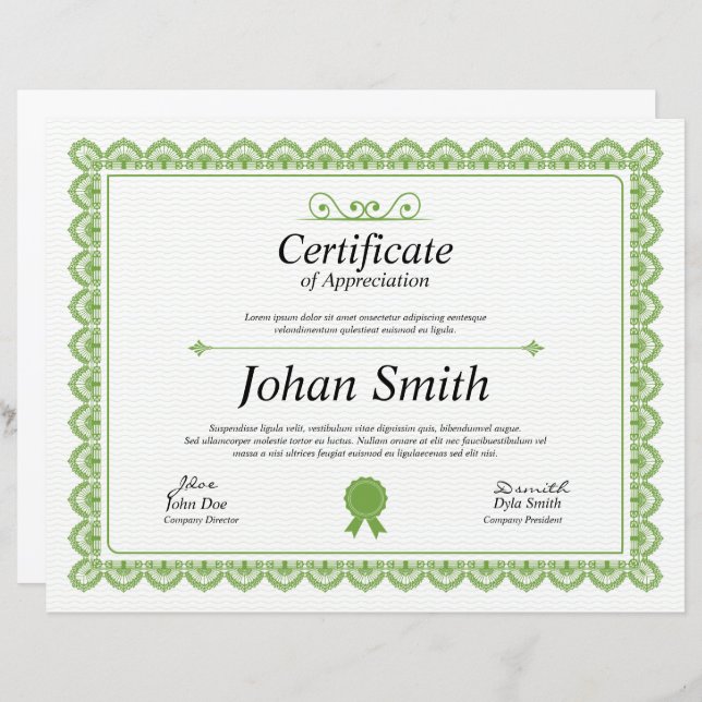 Mall för bedömningsintyg (Fram/baksida)