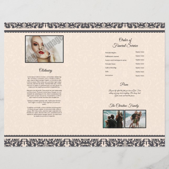 Mall för begravningsprogram. (Baksida)