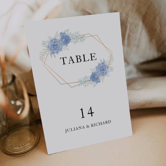 Mall för blå Bröllop Bord-kort (Blue Wedding Table Cards Template)