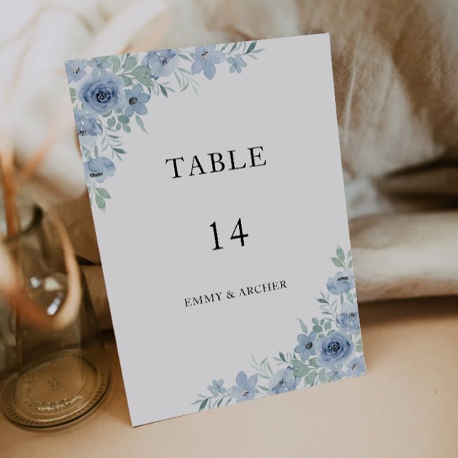 Mall för blå Bröllop Bord-kort (Blue Wedding Table Cards Template)