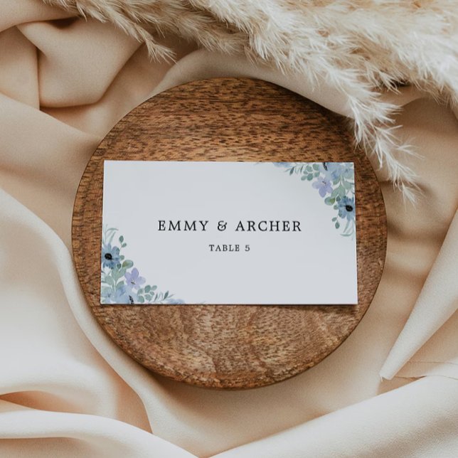 Mall för blå Bröllop-platskort (Blue Wedding Place Cards Template)