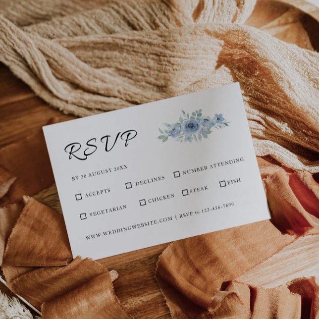 Mall för blått Bröllop OSA (Blue Wedding RSVP Card Template)