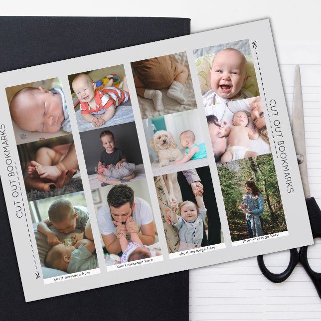 Mall för bokmärke med familjefotokollage i set om  (Cut Your Own Photo Bookmarks with Text)