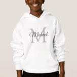 Mall för boys Kids Hoodies Monogrammed Namn T Shirt<br><div class="desc">Boys Kids Hoodies Monogrammed Initial Brev Namn Template Elegant Trendig Kids Boys White Hoodie / Hooded Pullover / Sweatshirt.</div>