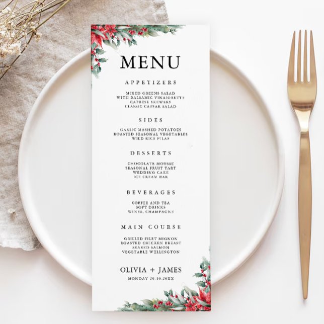 Mall för Bröllop-julmenymkort (Christmas Wedding Menu Cards Template)