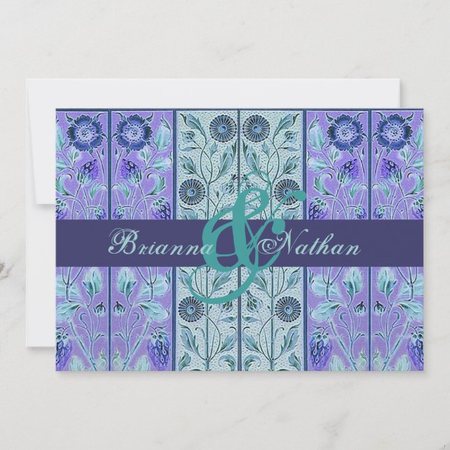 Mall för bröllop med Aqua och Lila Damask (Framsida)