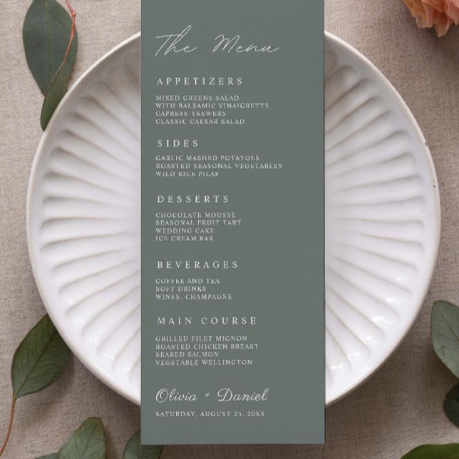 Mall för Bröllop-menykort för Grönt (Sage Green Wedding Menu Cards Template)