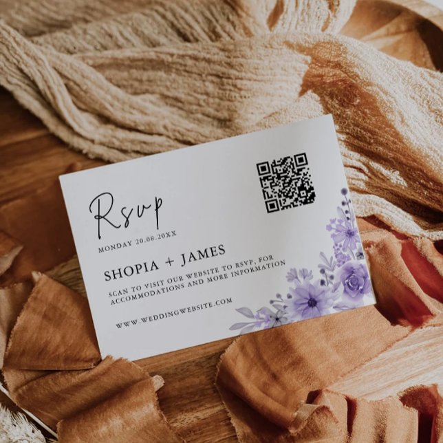 Mall för Bröllop OSA av lila (Purple Wedding RSVP Card Template)