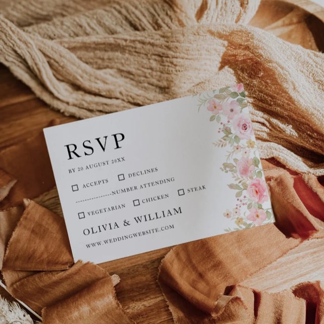 Mall för bröllop Ro OSA kort (Wedding Rose RSVP Card Template)