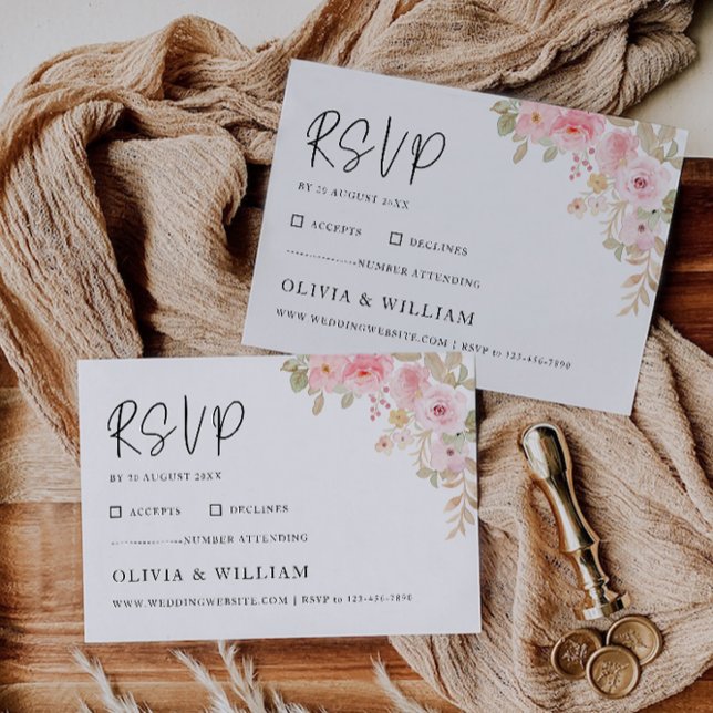 Mall för bröllop Ro OSA kort (Wedding Rose RSVP Card Template)