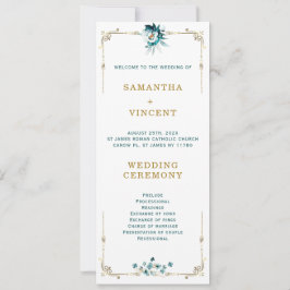 Mall för Bröllopsprogram Teal och Guld