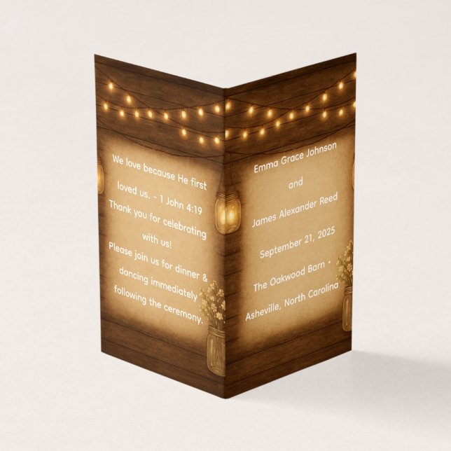 Mall för Bröllopsprogrammet Rustic Mason Burk Kort (Utsida)