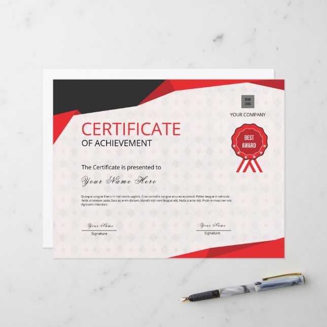 Mall för certifikat för att uppnå anpassade (Fram/Back In Situ)