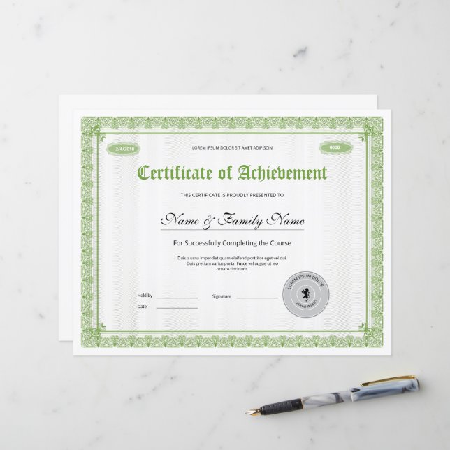 Mall för certifikat om uppnående av professionell (Fram/Back In Situ)