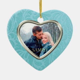 Mall för Cerulean Blue Brocade Keepsaké Julgransprydnad Keramik