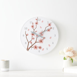 Mall för Cherry Blommar Blommigt Clock Stor Klocka