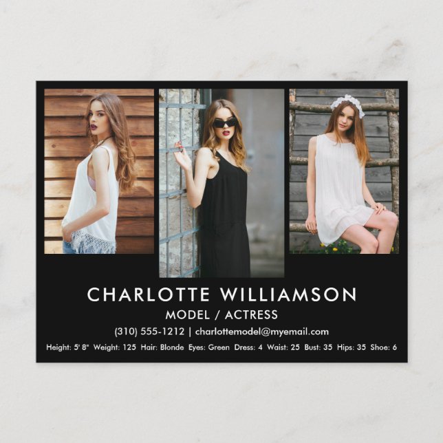 Mall för Comp Card 3-fotovykort, bläck Vykort (Framsida)