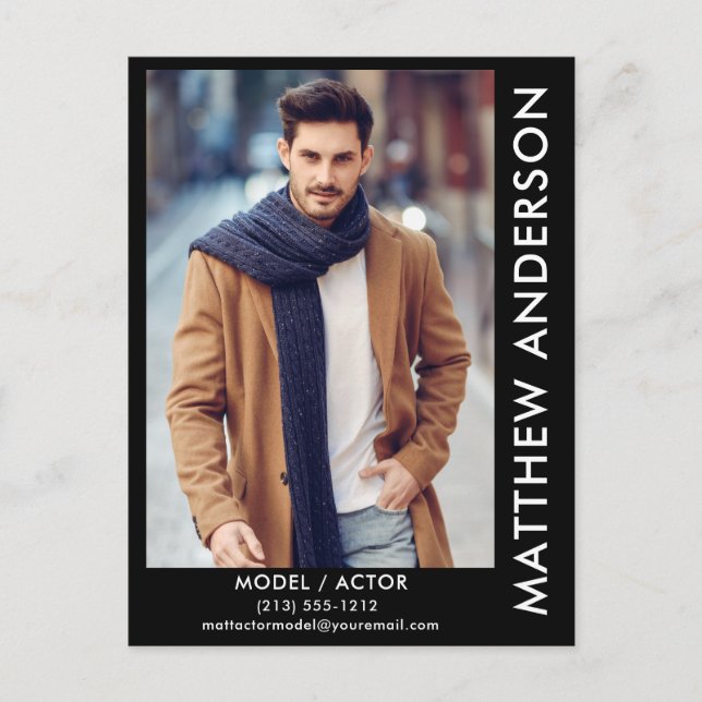 Mall för Comp Card-vykort, svart - sida Namn Vykort (Framsida)