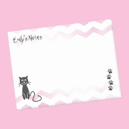 Mall för Cute Cat Illustration Rosa Zigzags Namn Post-it Block