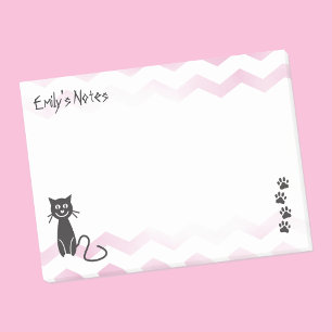 Mall för Cute Cat Illustration Rosa Zigzags Namn Post-it Block