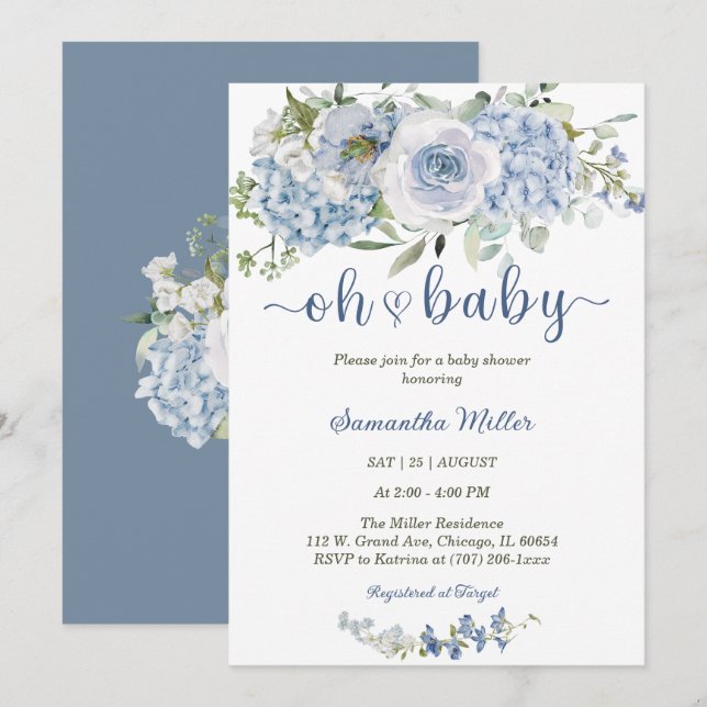 Mall för Dusty Blue Theter Baby Shower (Fram/baksida)