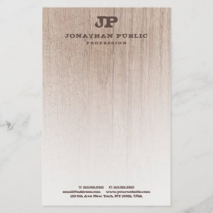 Mall för Eleganten Brown Wood look Monogram Brevpapper