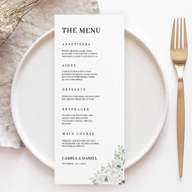 Mall för Emerald Grönt Bröllop-menykort (Emerald Green Wedding Menu Cards Template)
