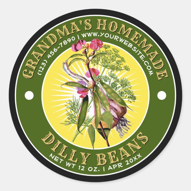 Mall för etikett för Homemade Dilly Beans (Framsida)