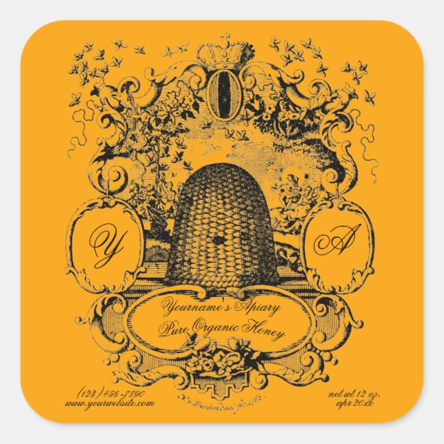 Mall för etikett på Antique Beehive Cartouche hone (Framsida)