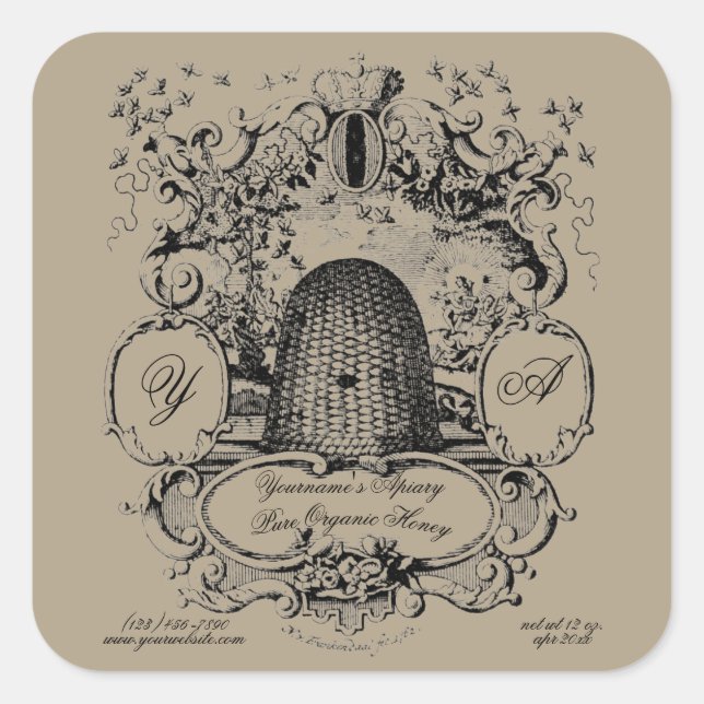 Mall för etikett på Antique Beehive Cartouche hone (Framsida)