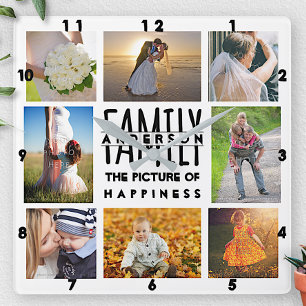Mall för Family Photo Collage Add Namn   8 BILD Fyrkantig Klocka