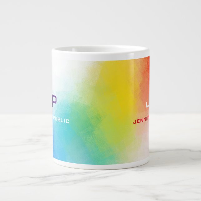Mall för färgämnet Monogram Rainbow Färg Abstrakt Jumbo Mugg (Framsidan)