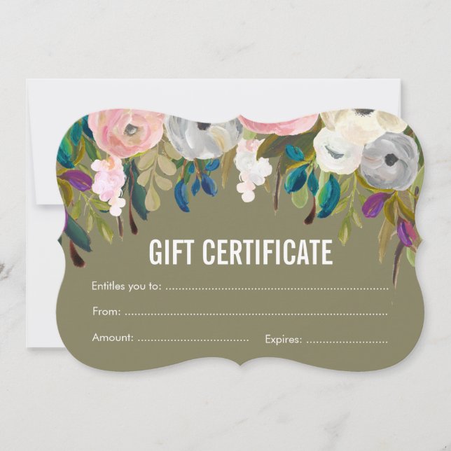 Mall för färgat Salon Gift-certifikat för Blommigt (Framsida)