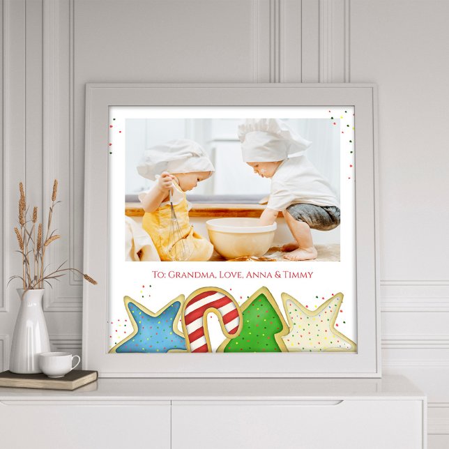 Mall för färgstarka julkakor fototryck (Christmas cookies whimsical cute photo print with watercolor artwork. )