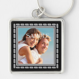 Mall för Faux Pewter Ornate Ram Fyrkantig Silverfärgad Nyckelring