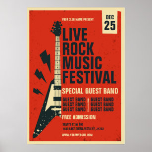Mall för festival i Hand plockade rock musik poste Poster