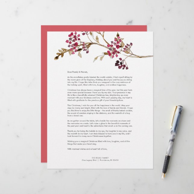 Mall för Festive Red jul Brev Brevhuvud (Fram/Back In Situ)