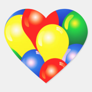 Mall för födelsedagsfest av färgstarka ballonger hjärtformat klistermärke