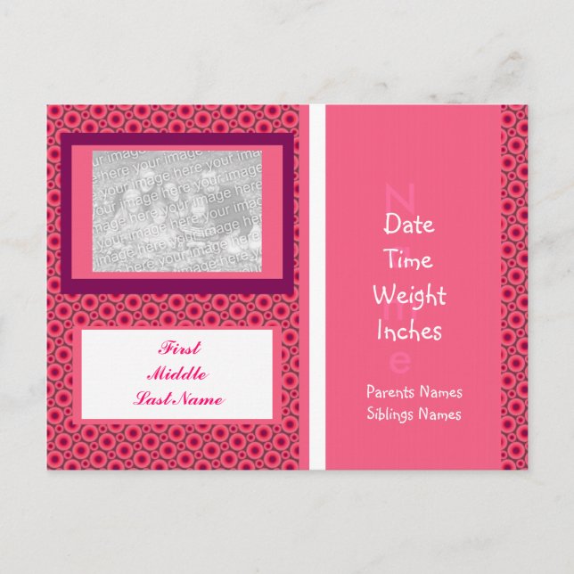 Mall för fotomeddelande för babyflicka (Framsida)