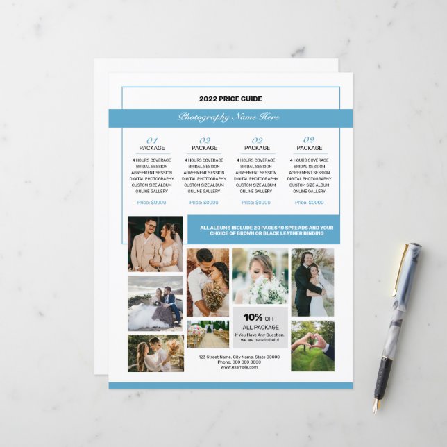 Mall för fotoprisguide för bröllop (Fram/Back In Situ)